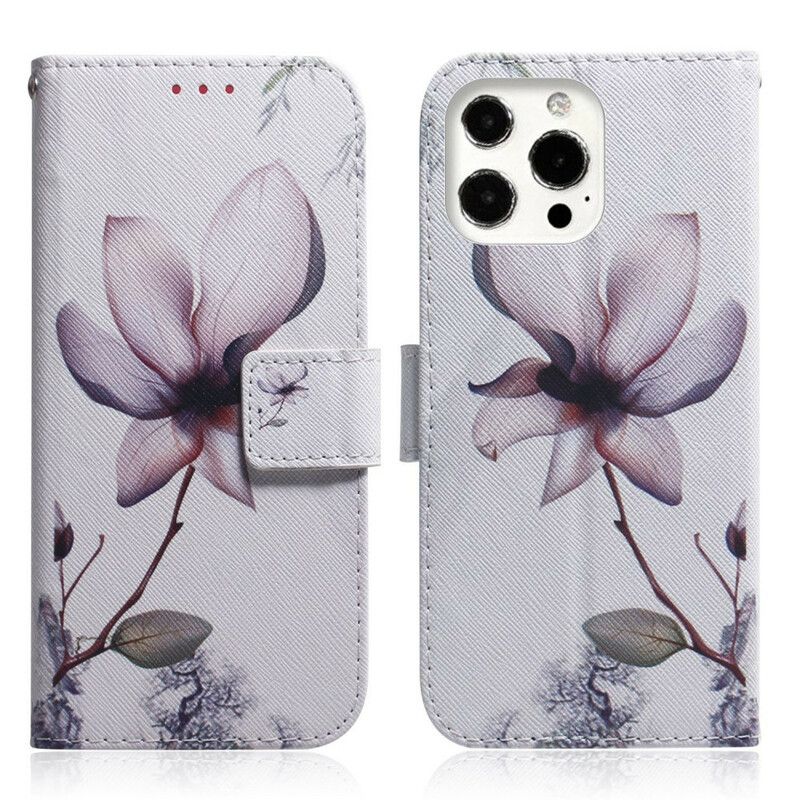 Flip Cover iPhone 13 Pro Max Gammel Rosenblomst