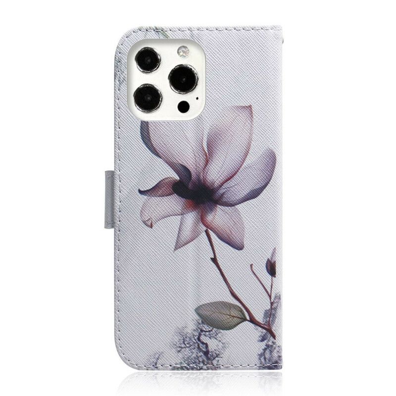 Flip Cover iPhone 13 Pro Max Gammel Rosenblomst