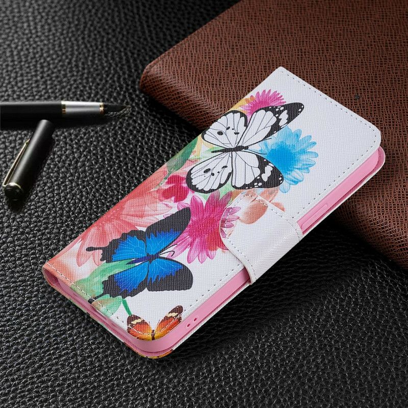 Flip Cover iPhone 13 Pro Max Malede Sommerfugle Og Blomster