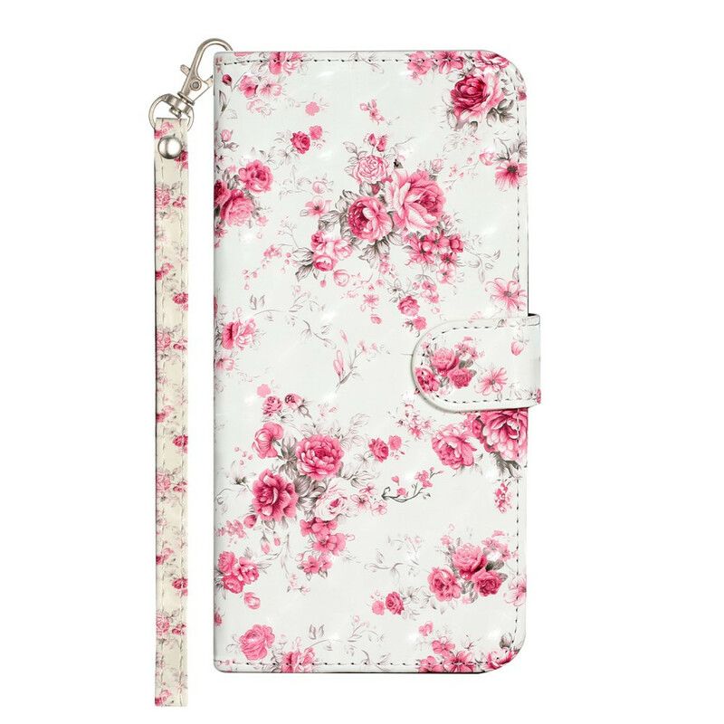 Flip Cover iPhone 13 Pro Max Med Snor Blomster Lyspletter Med Rem