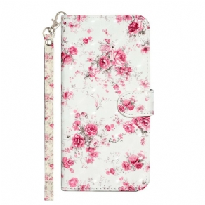 Flip Cover iPhone 13 Pro Max Med Snor Blomster Lyspletter Med Rem