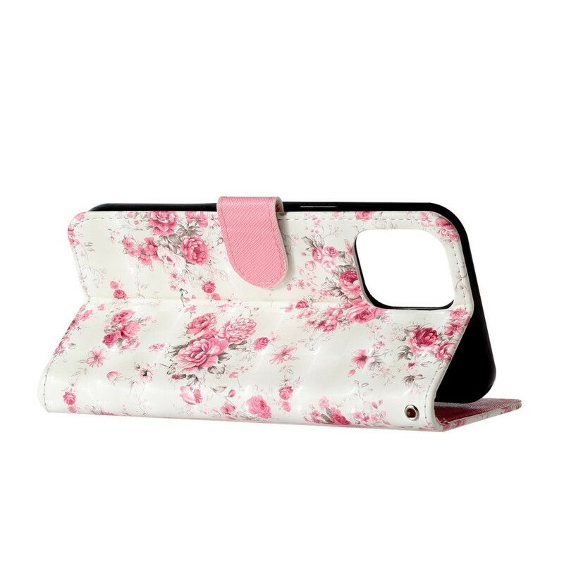 Flip Cover iPhone 13 Pro Max Med Snor Blomster Lyspletter Med Rem