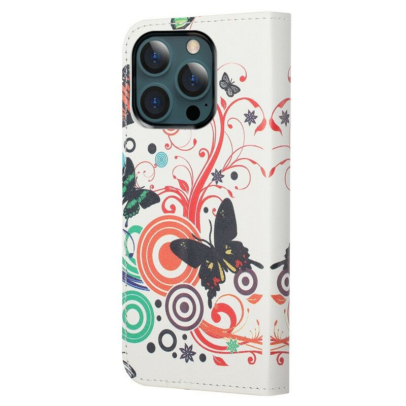 Flip Cover iPhone 13 Pro Max Sindsyge Sommerfugle