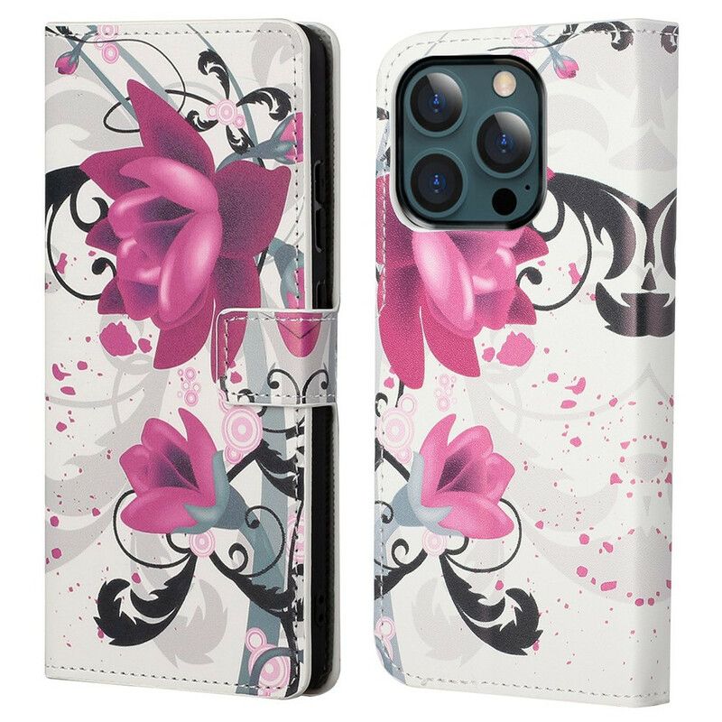 Flip Cover iPhone 13 Pro Max Tropiske Blomster