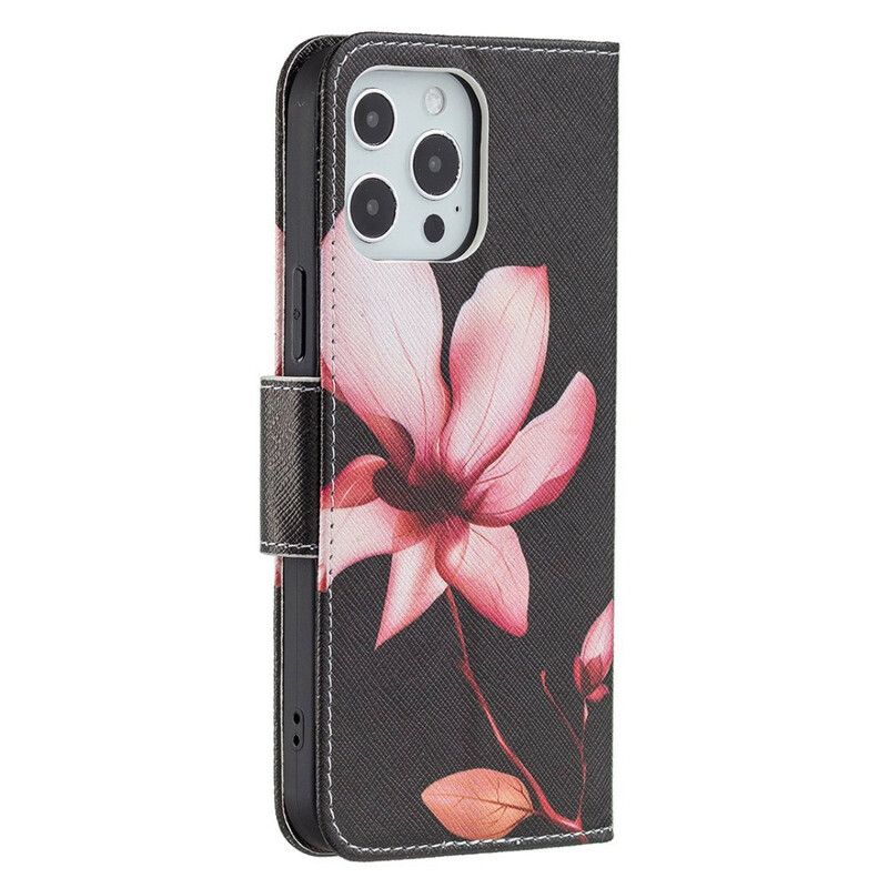 Læder Cover iPhone 13 Pro Max Pink Blomst