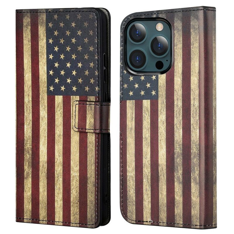 Læder Cover iPhone 13 Pro Max Us Flag