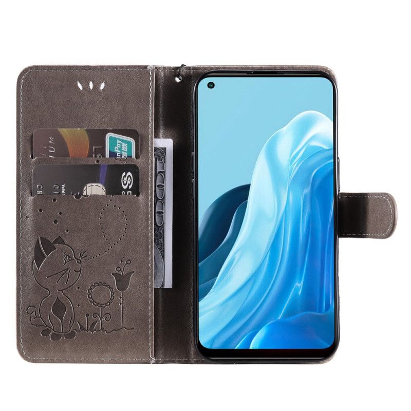 Flip Cover Oppo Find X5 Lite Med Snor Thong Katte Og Bier