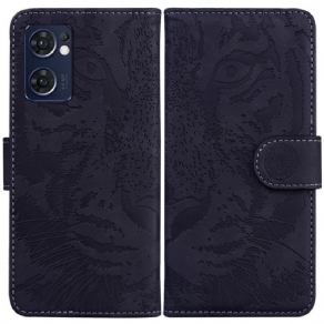 Læder Cover Oppo Find X5 Lite Tiger Face Print