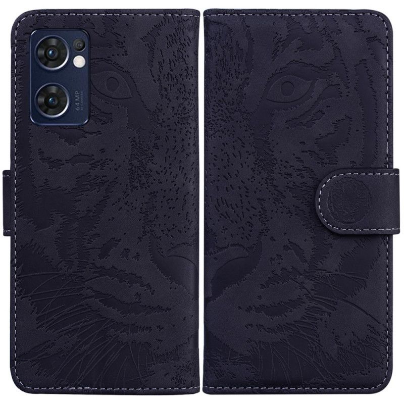 Læder Cover Oppo Find X5 Lite Tiger Face Print