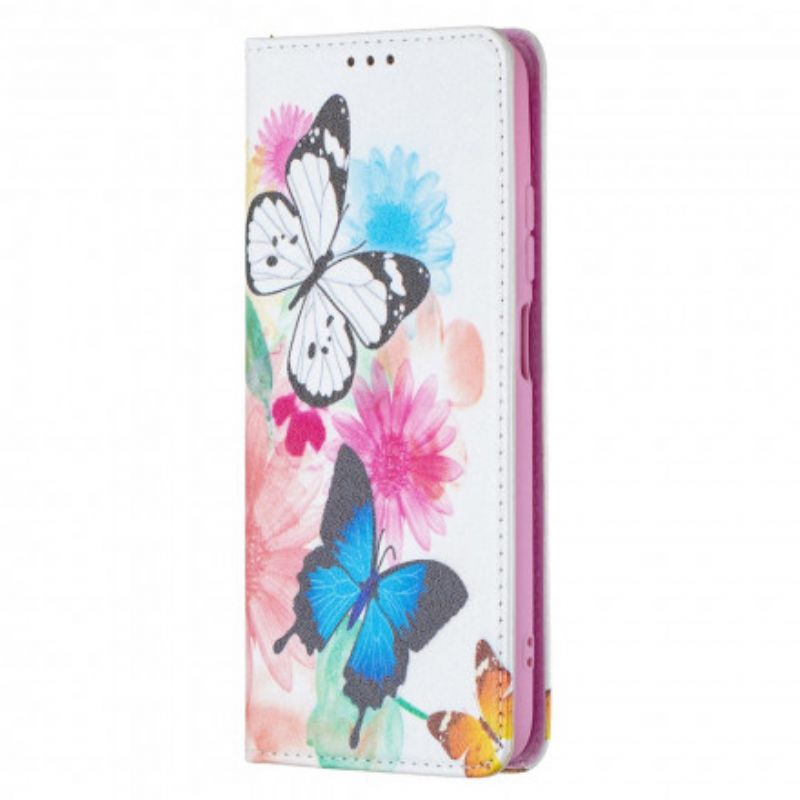 Cover Xiaomi Redmi Note 10 / 10S Flip Cover Farverige Sommerfugle