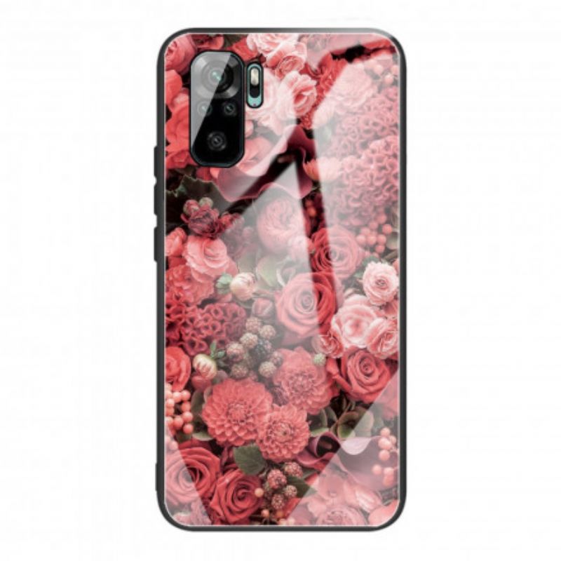 Cover Xiaomi Redmi Note 10 / 10S Hærdet Glas Lyserøde Blomster