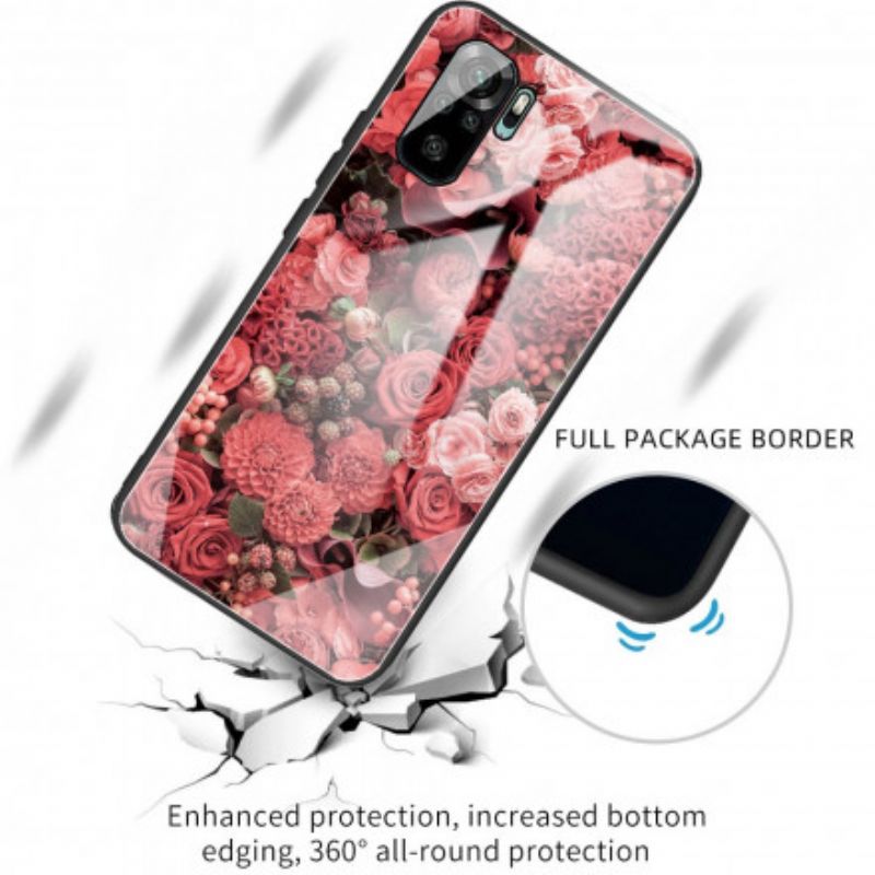 Cover Xiaomi Redmi Note 10 / 10S Hærdet Glas Lyserøde Blomster