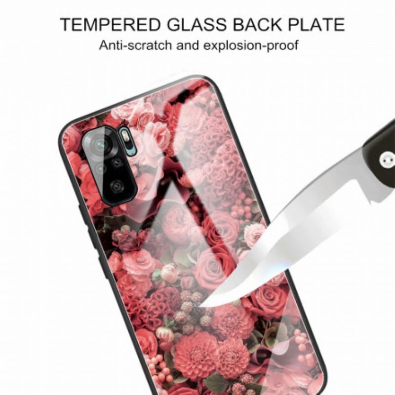 Cover Xiaomi Redmi Note 10 / 10S Hærdet Glas Lyserøde Blomster