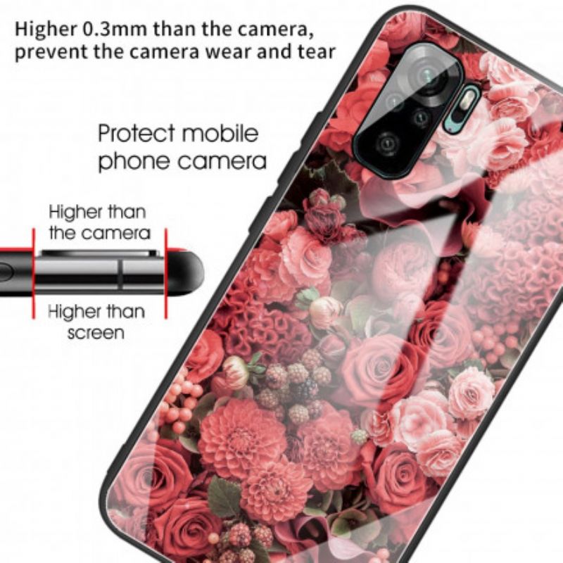 Cover Xiaomi Redmi Note 10 / 10S Hærdet Glas Lyserøde Blomster