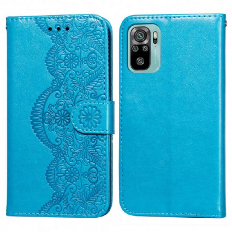 Flip Cover Xiaomi Redmi Note 10 / 10S Blomsterbroderitryk