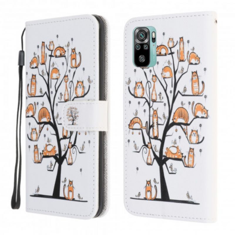 Flip Cover Xiaomi Redmi Note 10 / 10S Med Snor Funky Katte Med Rem