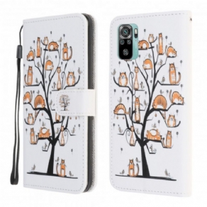 Flip Cover Xiaomi Redmi Note 10 / 10S Med Snor Funky Katte Med Rem