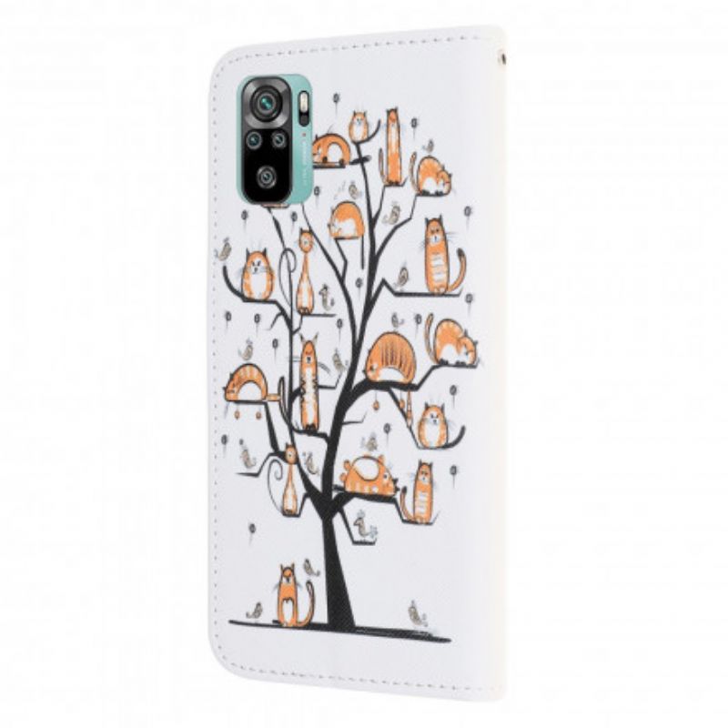 Flip Cover Xiaomi Redmi Note 10 / 10S Med Snor Funky Katte Med Rem