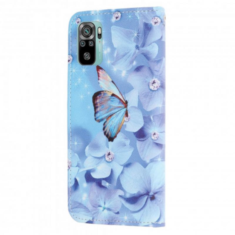 Flip Cover Xiaomi Redmi Note 10 / 10S Med Snor Sommerfugle Med Diamantrem