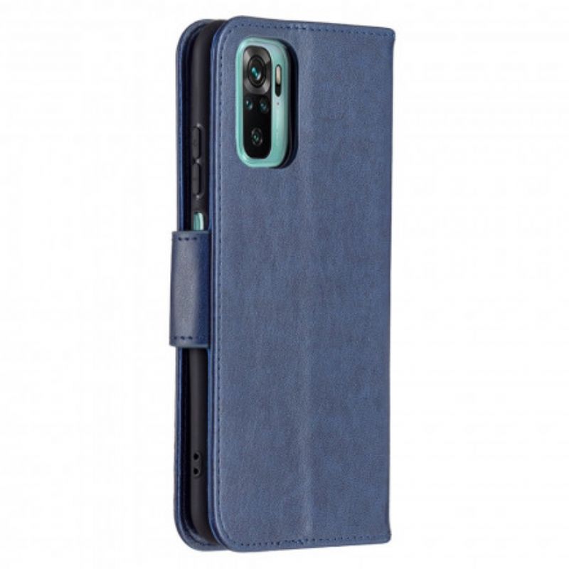 Flip Cover Xiaomi Redmi Note 10 / 10S Med Snor Sommerfugle Trykt Rem