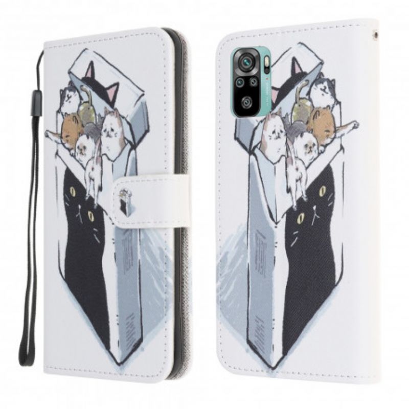 Flip Cover Xiaomi Redmi Note 10 / 10S Med Snor Thong Cat Levering