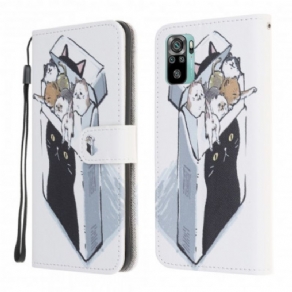 Flip Cover Xiaomi Redmi Note 10 / 10S Med Snor Thong Cat Levering