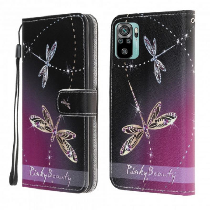 Flip Cover Xiaomi Redmi Note 10 / 10S Med Snor Thong Dragonflies