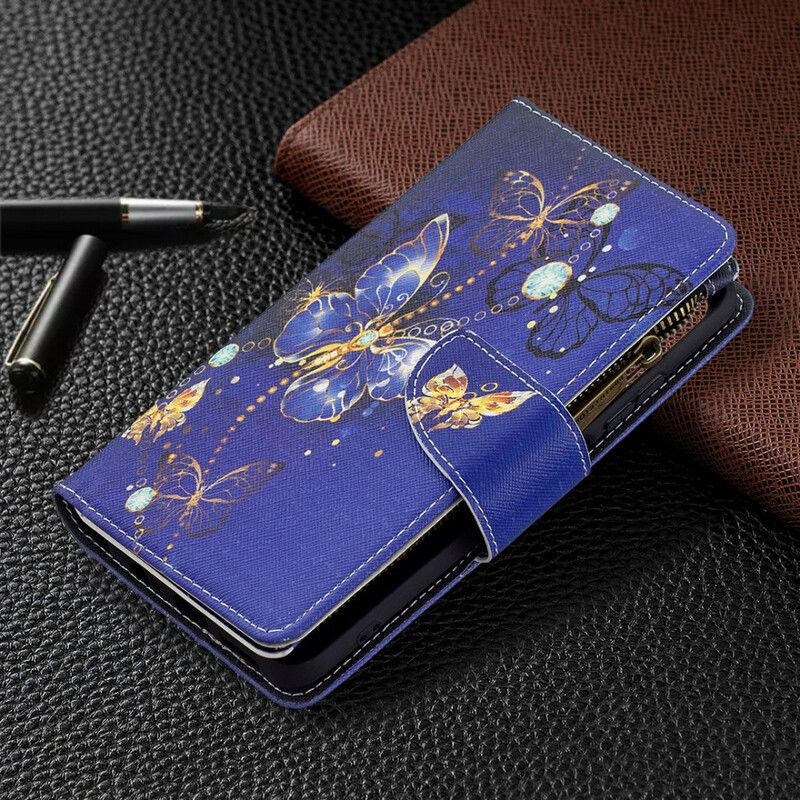 Flip Cover Xiaomi Redmi Note 10 / 10S Sommerfugle Med Lynlåslomme