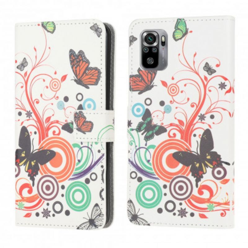 Flip Cover Xiaomi Redmi Note 10 / 10S Sommerfugle Og Blomster