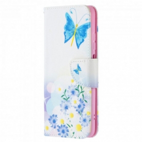 Læder Cover Xiaomi Redmi Note 10 / 10S Malede Sommerfugle Og Blomster