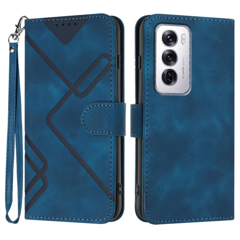 Læder Cover Oppo Reno 12 Pro 5g Telefon Etui Geometrisk Rem