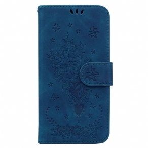 Læder Cover Oppo Reno 12 Pro 5g Telefon Etui Sommerfugle Og Blomster Tryk