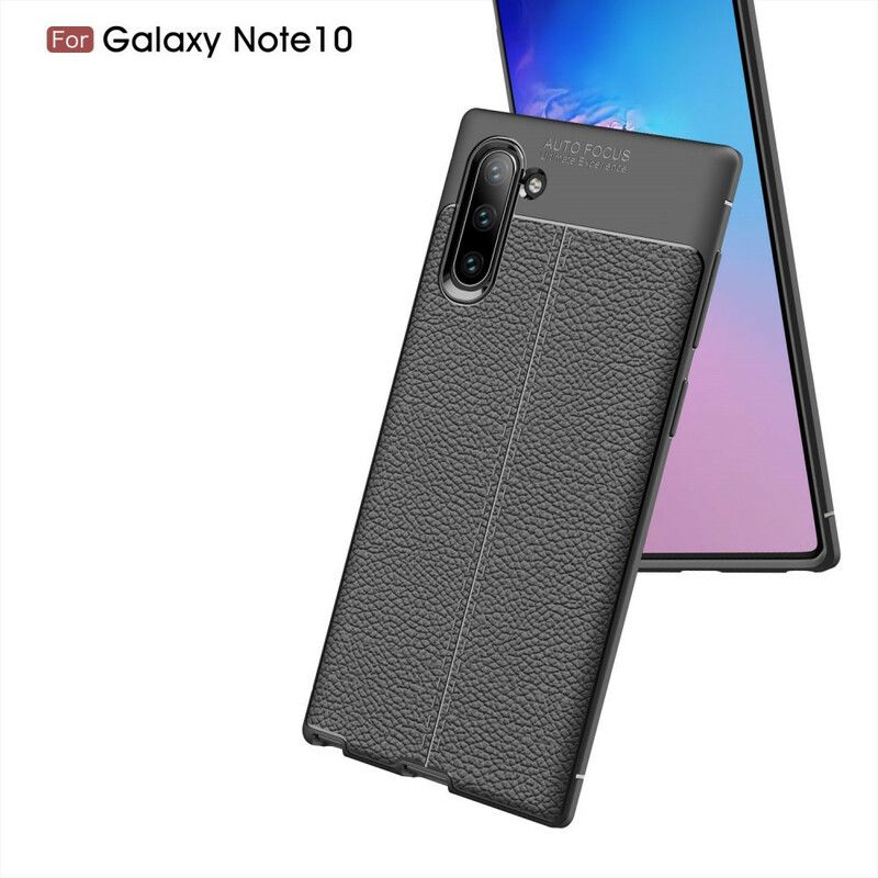 Cover Samsung Galaxy Note 10 Dobbelt Linje Litchi Lædereffekt