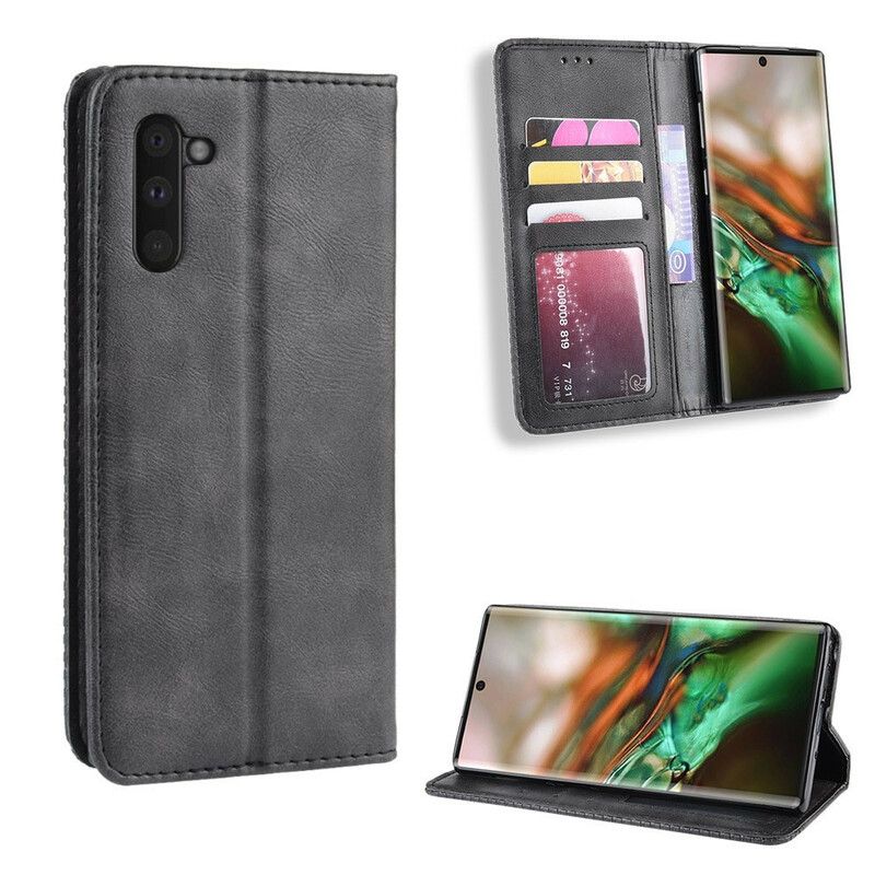 Cover Samsung Galaxy Note 10 Flip Cover Vintage Stiliseret Lædereffekt