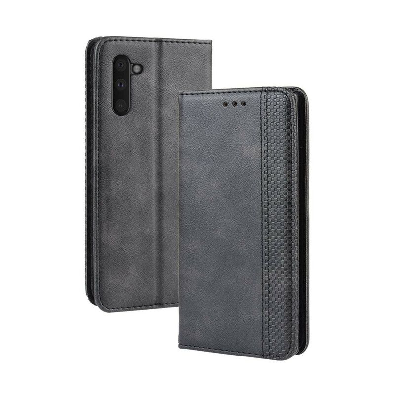 Cover Samsung Galaxy Note 10 Flip Cover Vintage Stiliseret Lædereffekt