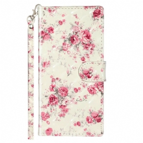 Flip Cover Samsung Galaxy Note 10 Med Snor Blomster Lyspletter Med Rem