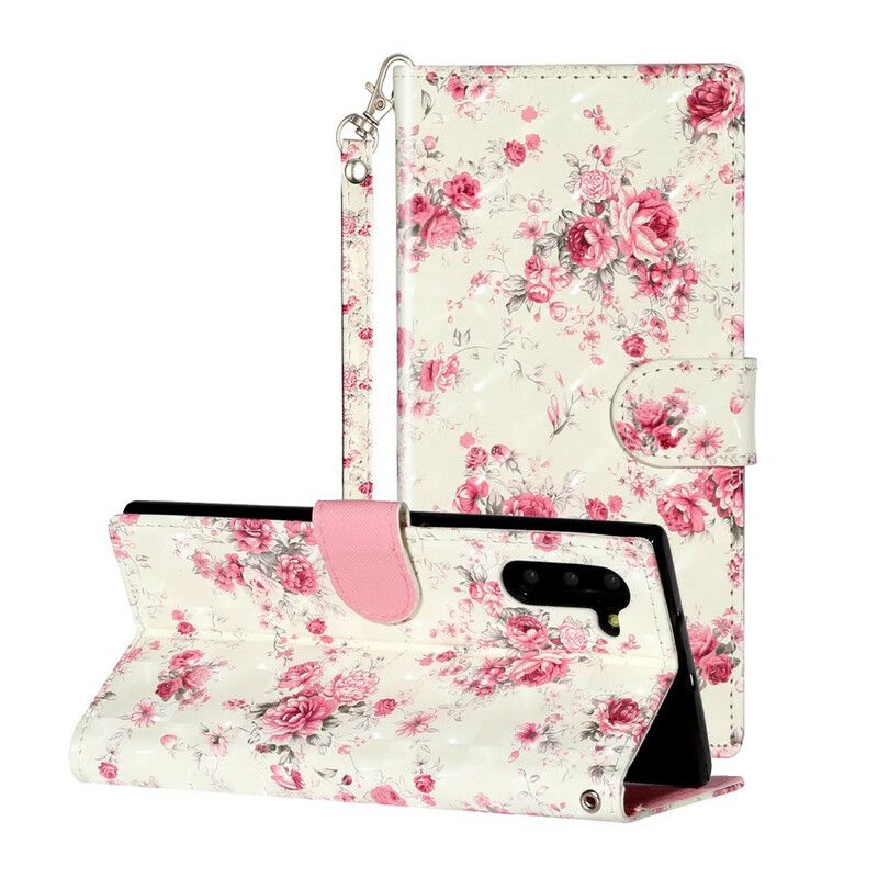 Flip Cover Samsung Galaxy Note 10 Med Snor Blomster Lyspletter Med Rem