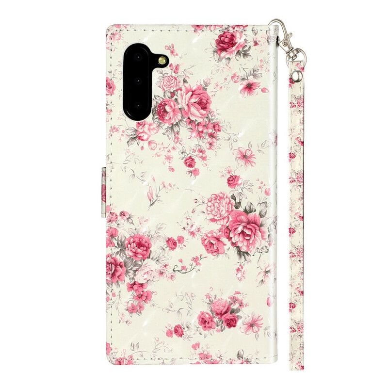 Flip Cover Samsung Galaxy Note 10 Med Snor Blomster Lyspletter Med Rem