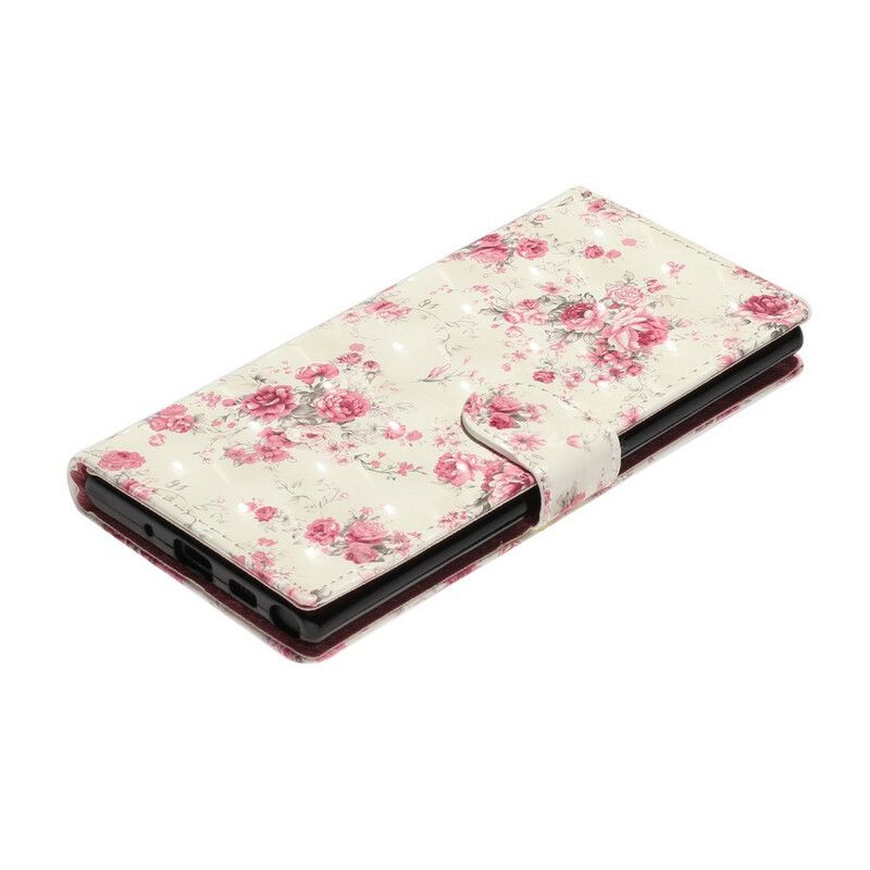 Flip Cover Samsung Galaxy Note 10 Med Snor Blomster Lyspletter Med Rem