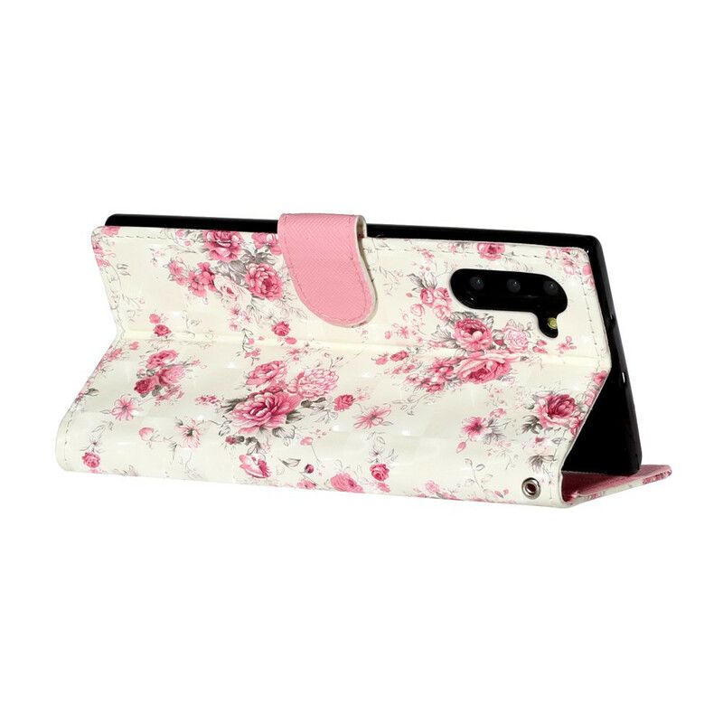 Flip Cover Samsung Galaxy Note 10 Med Snor Blomster Lyspletter Med Rem