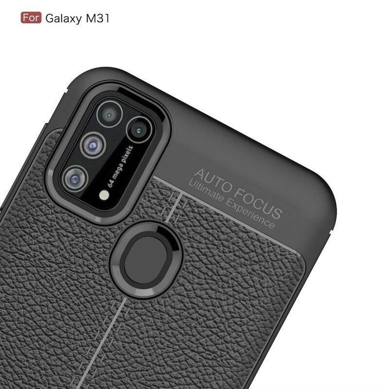 Cover Samsung Galaxy M31 Dobbelt Linje Litchi Lædereffekt