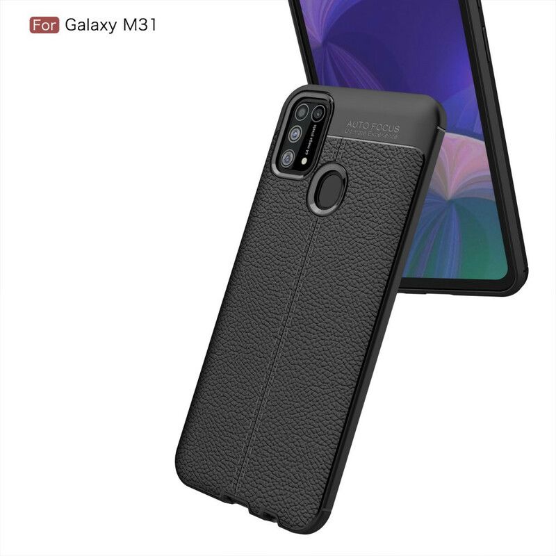 Cover Samsung Galaxy M31 Dobbelt Linje Litchi Lædereffekt