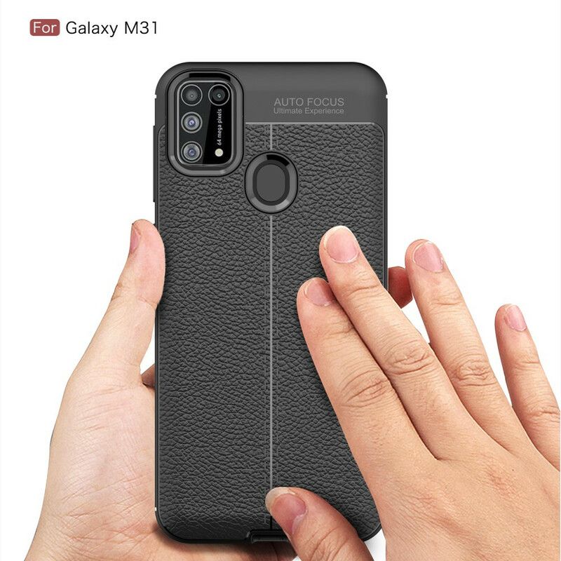 Cover Samsung Galaxy M31 Dobbelt Linje Litchi Lædereffekt