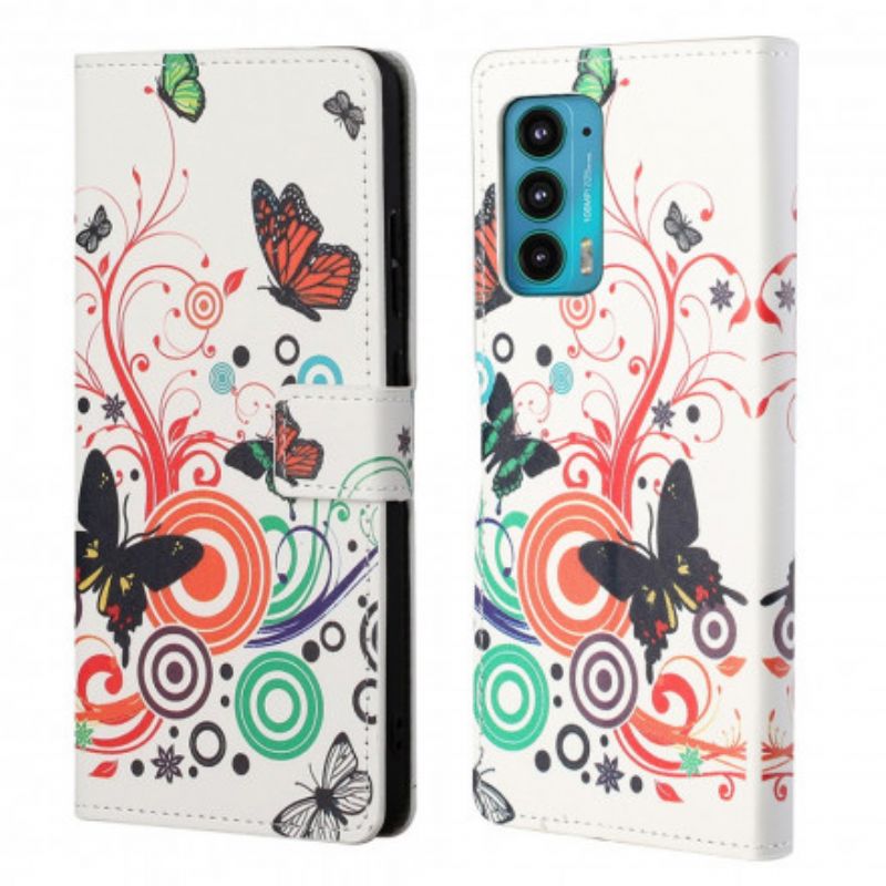 Flip Cover Motorola Edge 20 Sommerfugle Og Blomster