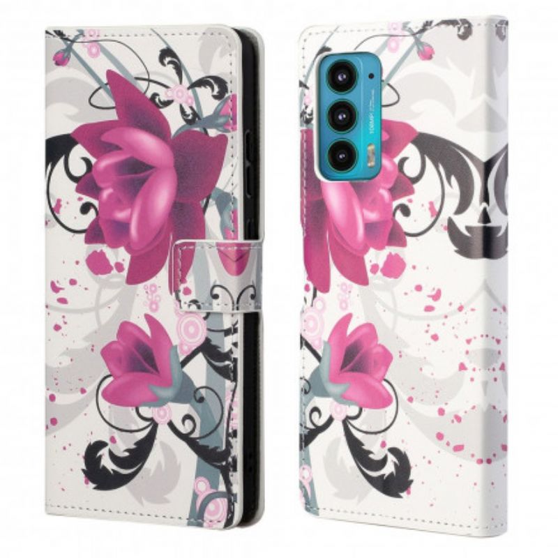 Læder Cover Motorola Edge 20 Tropiske Blomster