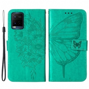 Læder Cover Vivo Y21s Sommerfugle Design