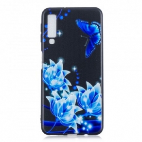 Cover Samsung Galaxy A7 Sommerfugl Og Blå Blomster