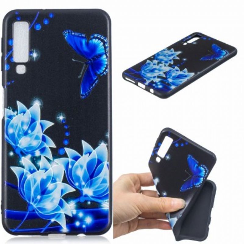 Cover Samsung Galaxy A7 Sommerfugl Og Blå Blomster