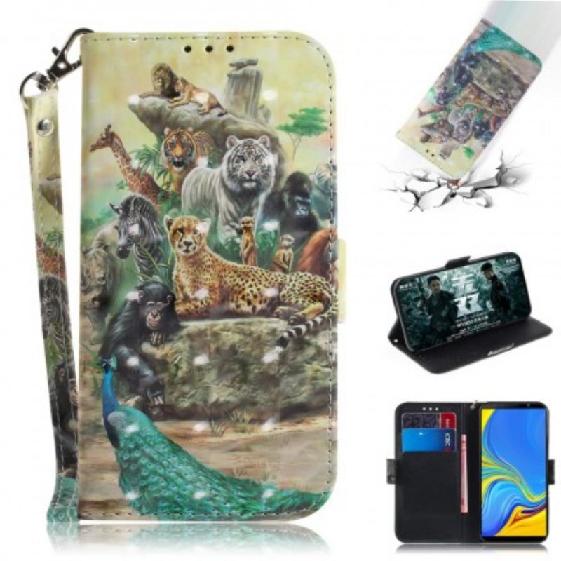 Læder Cover Samsung Galaxy A7 Med Snor Thong Safari Dyr