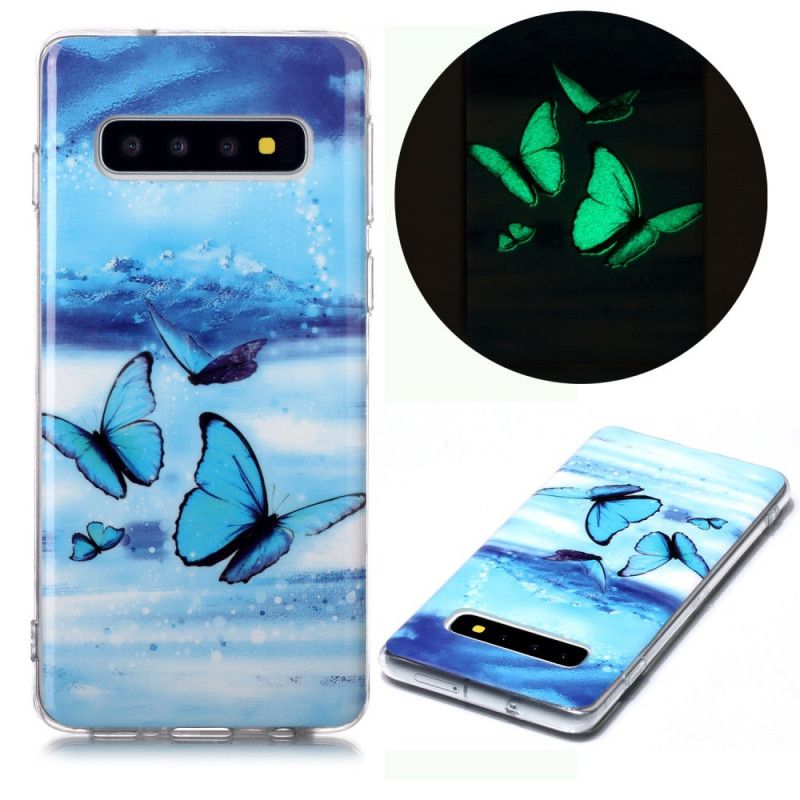 Cover Samsung Galaxy S10 Fluorescerende Blå Sommerfugl